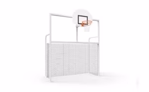 multi-sports goal Combi with basketball hoop and football goal installed at school sports facility