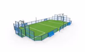 Hérouville multi use games area installation with basketball goals and welded mesh infill at school sports facility
