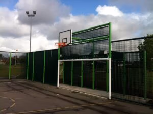 Large square back goal end sports fencing system