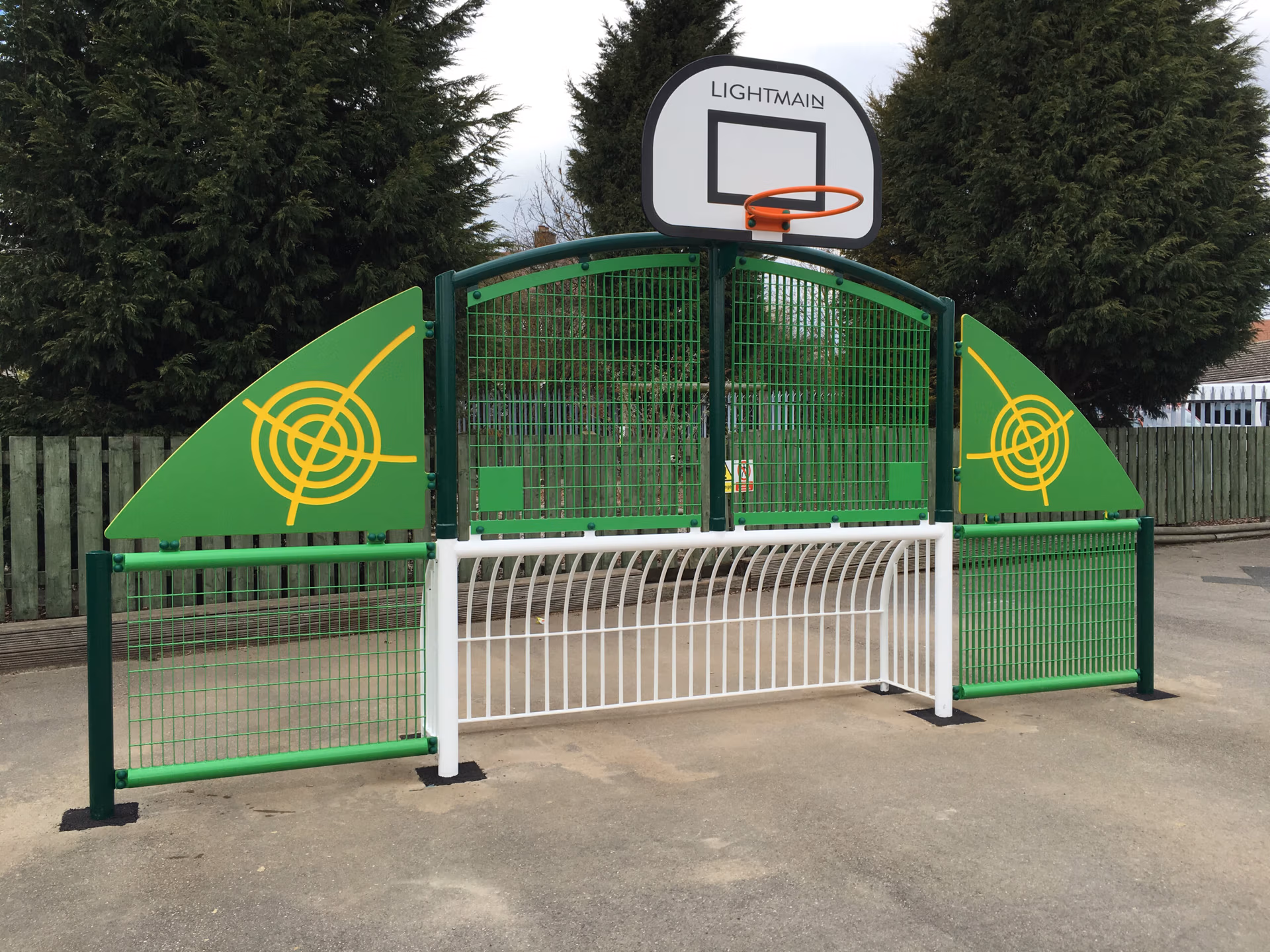 Mini ball wall goal end sports fencing system