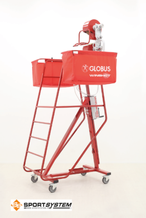 Globus Winshot 1500 volleyball shooting machine used during indoor volleyball training