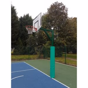 Fixed arm basketball post with polypropylene backboard