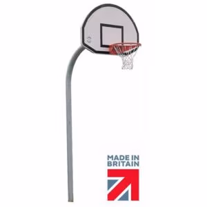 Gooseneck basketball post with polypropylene backboard