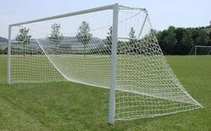 Socketed full size football goals with aluminium frame