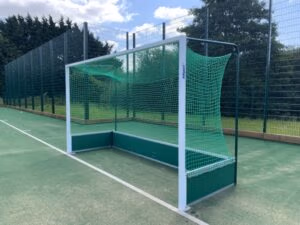 Self weighted aluminium hockey goals with UPVC backboards