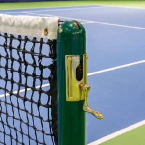 Tournament tennis post package with round posts and tennis net