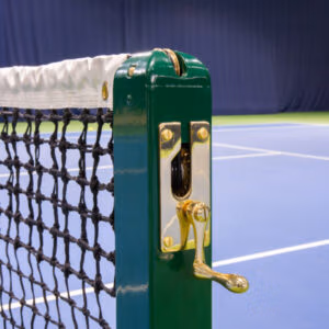 Tournament tennis post package with square steel posts and net