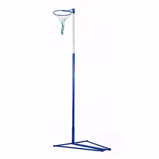 Telescopic netball post with galvanised adjustable upright and wheeled steel base