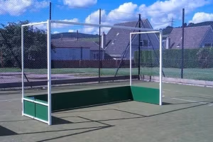 Outdoor hockey goals with fixed side steel frame and regulation backboards