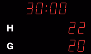 NHA2616 outdoor football LED scoreboard with top-mounted match clock, 26cm home and away score displays and NAUCON-10 wireless handheld remote control.